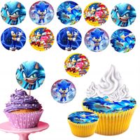 OPŁATEK na BABECZKI MUFFINKI zestaw na urodziny 12szt. - SONIC SONIK