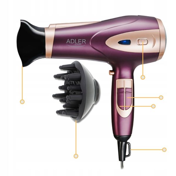 Suszarka do włosów 2400W Z JONIZACJĄ Zimny nawiew + Koncentrator i Dyfuzor zdjęcie 10