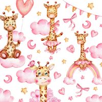 Naklejki Dla Dzieci Żyrafy Serca Różowe Chmury Kokardki ZESTAW 60cm x 30cm