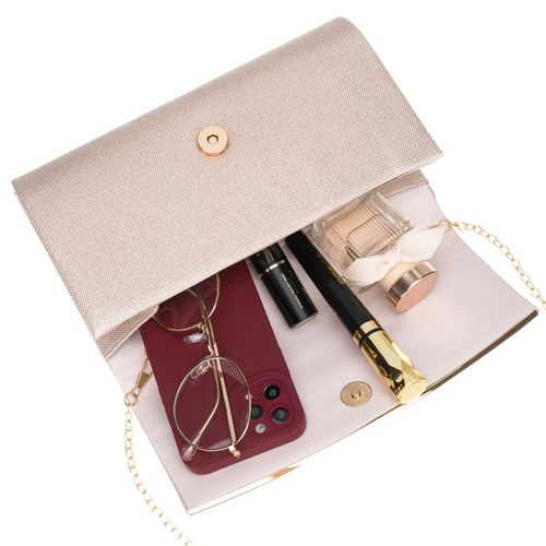 wizytowa torebka damska wykonana z tkaniny syntetycznej w beżowym kolorze na Arena.pl