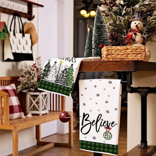 Zestaw 2 Ręczników Kuchennych Świątecznych 40x60 cm Wzór Choinki Poliester na Arena.pl