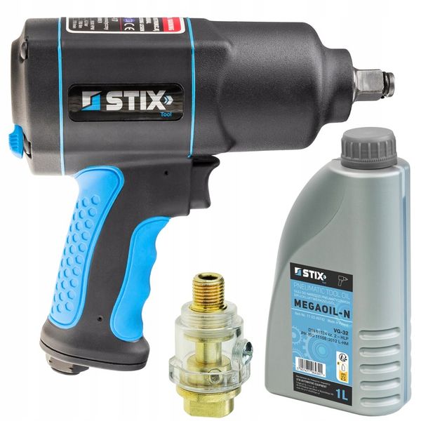 KLUCZ PNEUMATYCZNY UDAROWY 1/2 1700 NM Z NAOLEJACZEM I OLEJEM VG-32 1L STIX zdjęcie 1