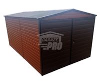 Garaż blaszany 3x5 Brama + drzwi -  Brąz  dwuspadowy GP210