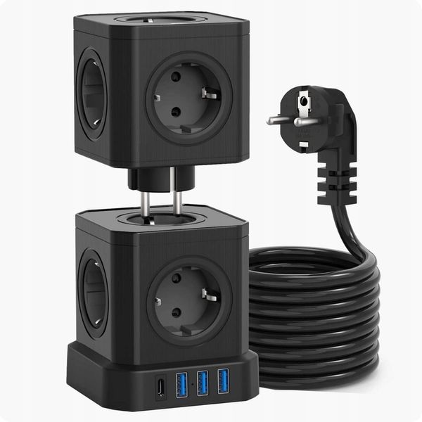 Voomy Stack Power Cube 10 - 2M power socket, 3 USB-A and 1 USB-C 20W Czarny zdjęcie 1