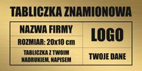 NADRUK złota TABLICZKA ZNAMIONOWA FIRMY z dibondu 20x10 cm TWÓJ NAPIS LOGO