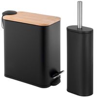 Zestaw łazienkowy Szczotka do WC silikonowa i Kosz na śmieci Czarny bambus