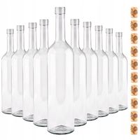 10 SZTUK SZKLANE BUTELKI Z KORKAMI NA WINO DO WINA 750 ML BORDEAUX ZESTAW