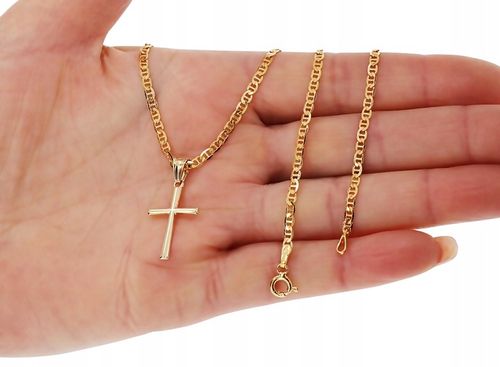 ZŁOTY ŁAŃCUSZEK NA CHRZEST CHRZCINY PAMIĄTKA Z KRZYŻYKIEM 585 925 + GRAWER na Arena.pl