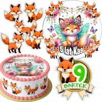 ZESTAW OPŁATEK NA TORT 20CM + 16 POSTACI - LIS LISEK LAS + IMIĘ 15CM 18CM