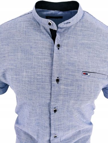 KOSZULA MĘSKA BŁĘKITNA KRÓTKI RĘKAW SIGN 1754 STÓJKA M 39/40 na Arena.pl