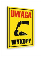 Tabliczka znak informacyjny dibond nadruk UV 20X15 UWAGA WYKOPY