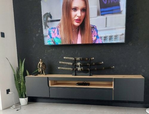 Szafka RTV czarna mat+dąb Artisan Wisząca i stojąca Odyn na Arena.pl