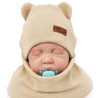 Beżowy KOMPLET Bear czapka + komin 40-42 HELLO