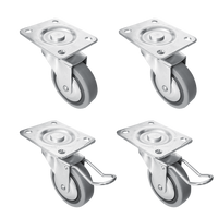 Zestaw jezdny fi 60, gumowane, łożysko kulkowe, 2 x z hamulcem + 2 x bez