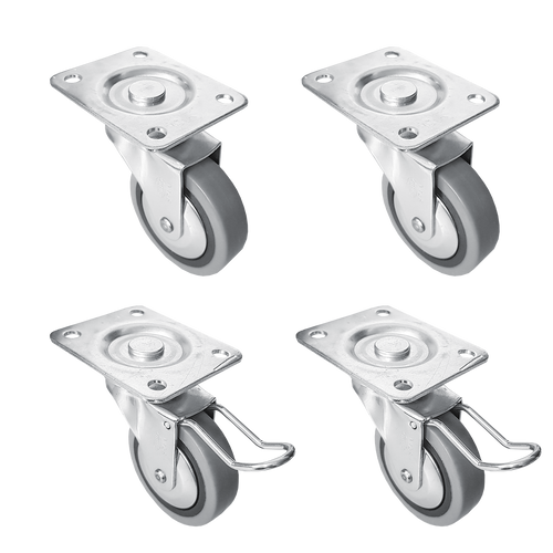 Zestaw jezdny fi 60, gumowane, łożysko kulkowe, 2 x z hamulcem + 2 x bez na Arena.pl