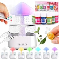 NAWILŻACZ POWIETRZA DYFUZOR GRZYBEK DESZCZ AROMATERAPIA LAMPKA + 12 OLEJKÓW