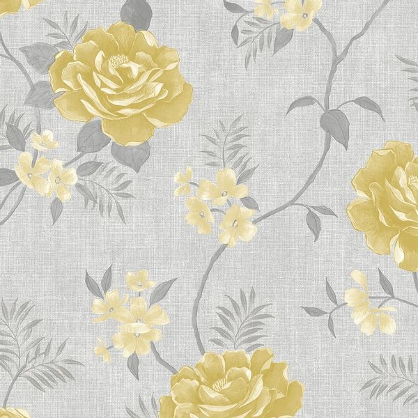 TAPETA WZÓR W KWIATY ŻÓŁTE RÓŻE LIŚCIE PAPIEROWA zdjęcie 1