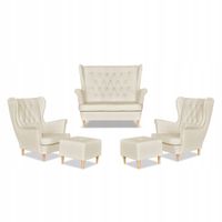 Zestaw uszak Gaja ekoskóra skaj sofa fotele pufy beżowy