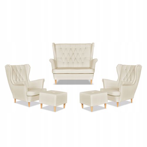 Zestaw uszak Gaja ekoskóra skaj sofa fotele pufy beżowy na Arena.pl