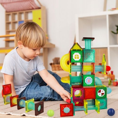 DUŻE KLOCKI MAGNETYCZNE Konstrukcyjne 3D Tor Kulkowy Zjeżdżalnia 148 sztuk na Arena.pl