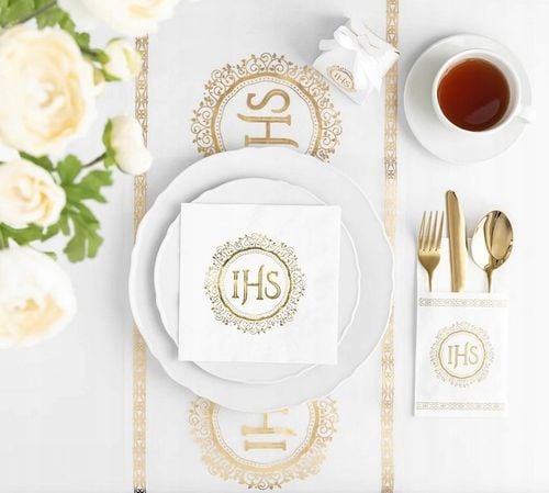 BIEŻNIK KOMUNIJNY,DEKORACJA STOŁU ZŁOTY IHS I KOMUNIA 5m na Arena.pl