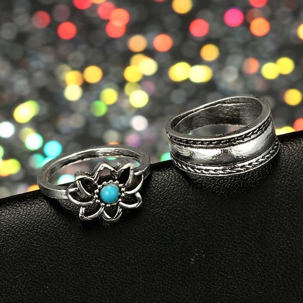 Srebrny ZESTAW PIERŚCIONKÓW RETRO PUNK BOHO 08 zdjęcie 3