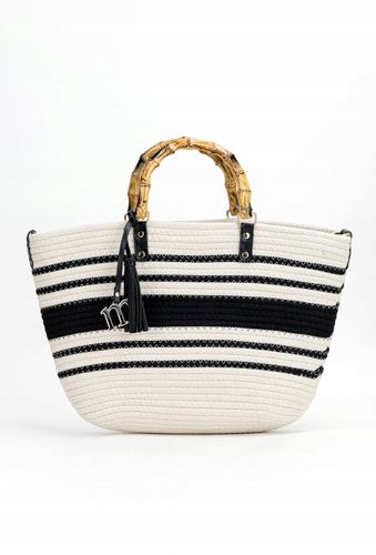 Monnari - duża torebka koszyk pleciony pasy BAG1140-020 czarny kremowy na Arena.pl
