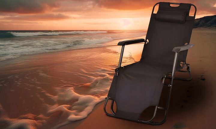 LEŻAK OGRODOWY SKŁADANY REGULOWANE KRZESŁO TURYSTYCZNE PLAŻOWE Z ZAGŁÓWKIEM zdjęcie 3