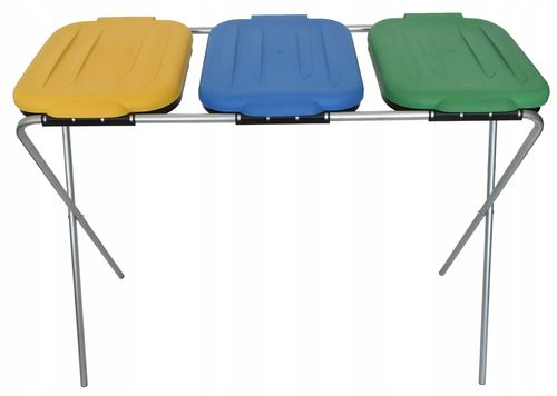 stojak do segregacji odpadów (3-stanowiskowy) żółty, zielony, niebieski na Arena.pl