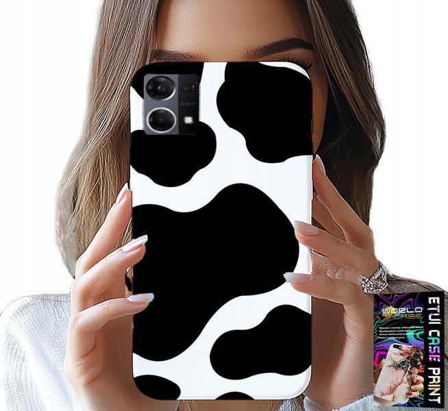 ETUI DO OPPO RENO7 4G - CZARNO - BIAŁE ŁATY KROWA, MODNE WZORY zdjęcie 1