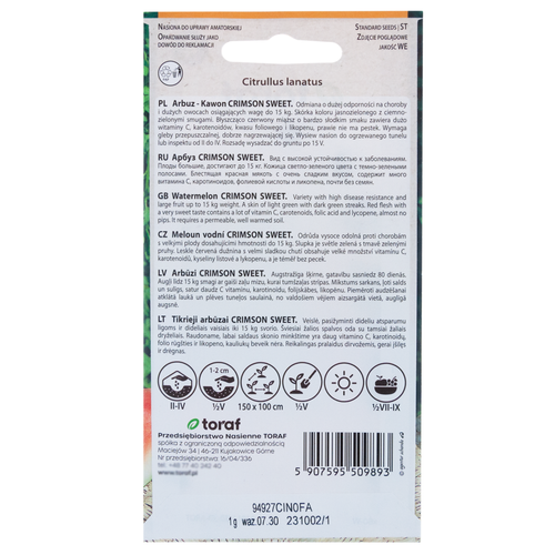 ARBUZ CZERWONY KAWON CRIMSON SWEET NASIONA ARBUZA 1G SŁODKI SOCZYSTY na Arena.pl
