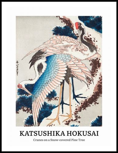 Plakat 60x80cm Design Cranes on a Snow, Hokusai Vintage do Salonu na Arena.pl