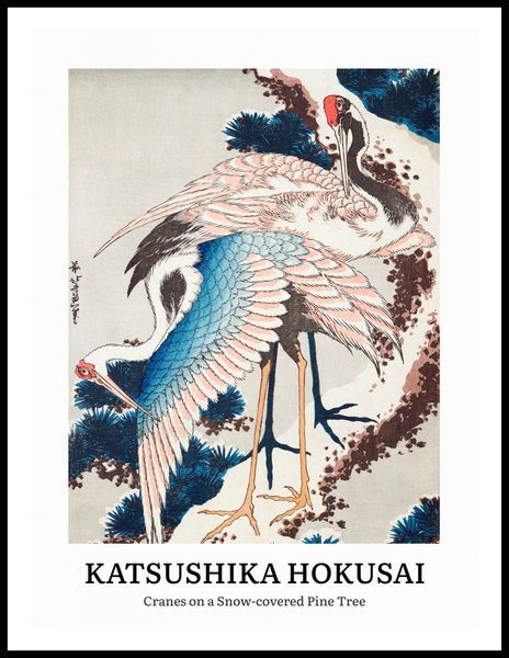 Plakat 60x80cm Design Cranes on a Snow, Hokusai Vintage do Salonu zdjęcie 3