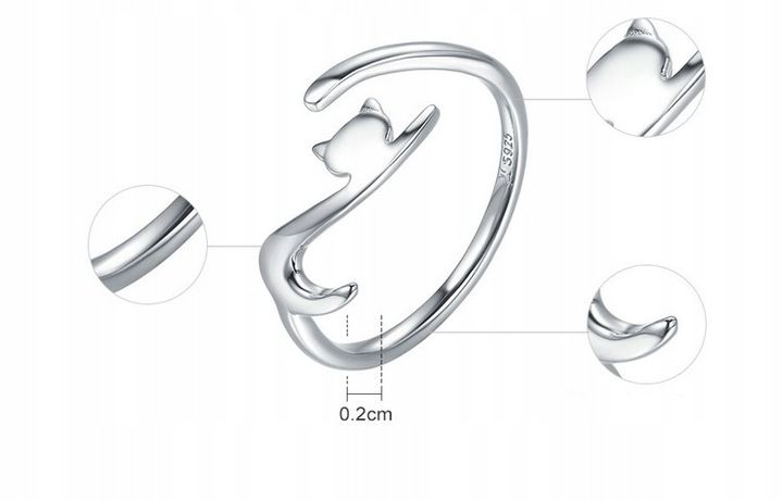 PIERŚCIONEK OTWARTY SREBRNY KOT KOTEK SREBRO 925 zdjęcie 4