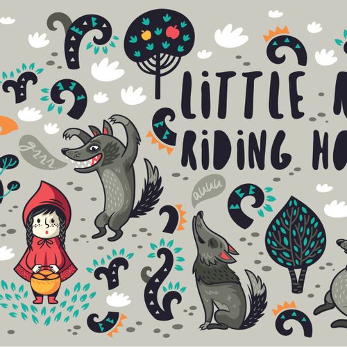 Fototapeta Ścienna Dla Dzieci Bajka Czerwony KAPTUREK Wilk 368cm x 254cm na Arena.pl