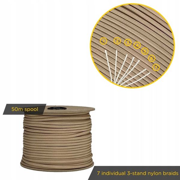 Linka EDCX 4mm Paracord 550 - (Tan, 50 m) zdjęcie 3