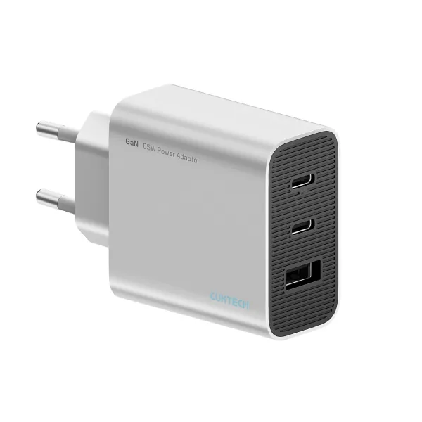 ładowarka sieciowa cuktech 65w gan 2xusb-c 1xusb-a - szara zdjęcie 1