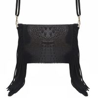 VERA PELLE torebka zamszowa listonoszka boho z frędzlami V001 czarna