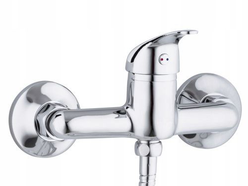 Bateria prysznicowa srebrna ścienna jednouchwytowa ze słuchawką i wężem na Arena.pl