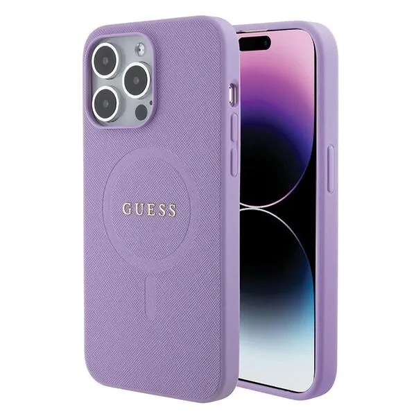 Etui Guess Saffiano MagSafe do iPhone 15 Pro - fioletowe zdjęcie 1