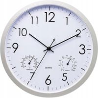 ZEGAR ŚCIENNY Z TERMOMETREM I HIGROMETREM 30 CM SREBRNY