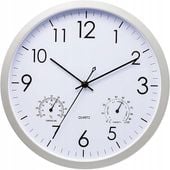 ZEGAR ŚCIENNY Z TERMOMETREM I HIGROMETREM 30 CM SREBRNY