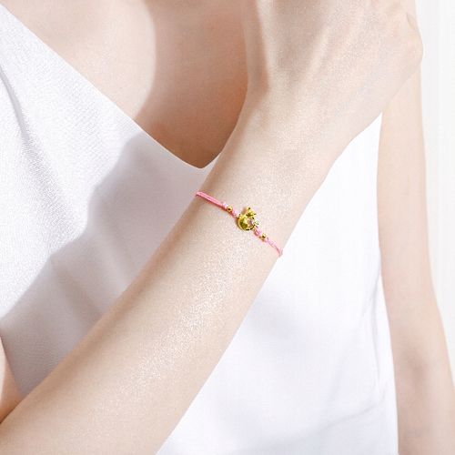 Srebrna bransoletka dla dziewczynki dzieci sznurkowa kotek srebro pozłacane na Arena.pl