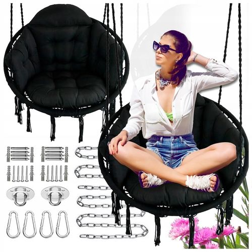 Czarna czarne Bocianie gniazdo huśtawka + PIKOWANA Poduszka XXL + 2 Zestawy na Arena.pl