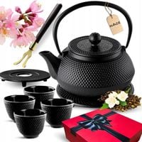 CZAJNIK ŻELIWNY EMALIOWANY ZAPARZACZ DO HERBATY 0,9L Z 4 CZARKAMI PREZENT