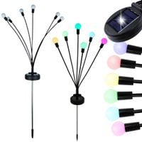 Lampki ogrodowe solarne kuleczki 2 sztuki po 6 lampek LED RGB długie 70 cm