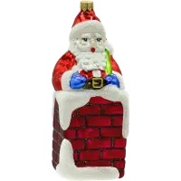 Bombka choinkowa szklana: Święty Mikołaj w kominie: czerwony