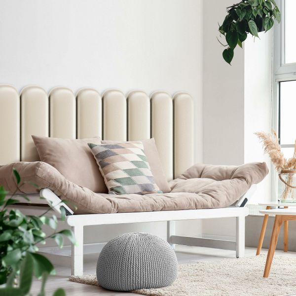 Panele Tapicerowane Na Ścianę Eko Skóra PŁOTEK Kremowy 60cm x 20cm zdjęcie 5