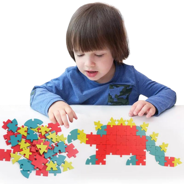 DREWNIANE PUZZLE EDUKACYJNE DLA DZIECI NIEBIESKO - CZERWONO - ŻÓŁTE zdjęcie 2