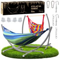 Stelaż na hamak szary 2w1 + hamak + krzesło brazylijskie